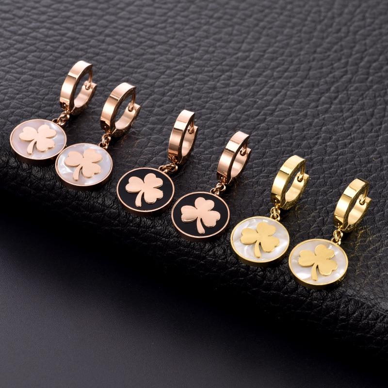 White Mother-of-Pearl Heart Clover Earrings – Trendy Cold Style Jewelry for Women