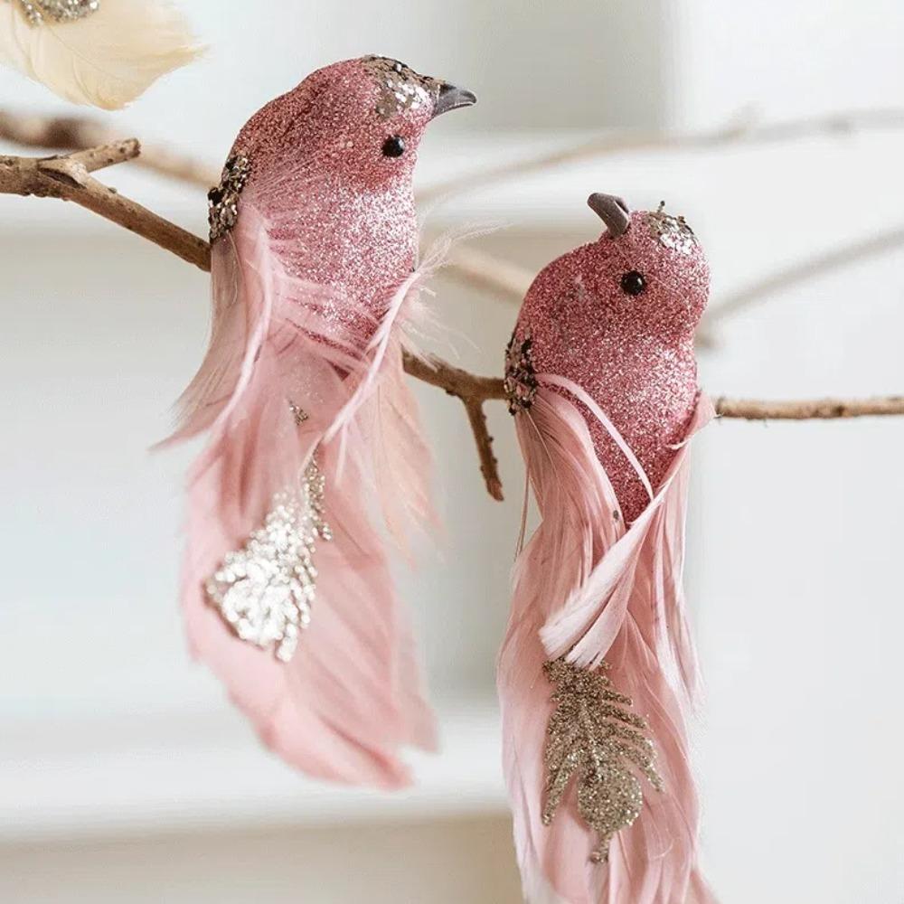 1pair Christmas Tree Decoration Glitter Christmas Birds Realistic Foam Simulated Bird Pendant DIY Decor Artificial Bird Pendant