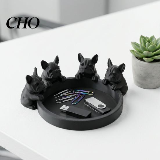 Elegant Jewelry Tray 3D Printed Dog Figurine Cute Animal Statue Creative Ornament Art for Bookshelf Mantel Stylish Organizer Storage Box