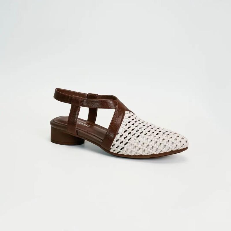 

Fashion French 2025 Woven Women Sandals Fashion Casual Summer Cutout Breathable Spring Summer Block Heel Pointed Toe Mid Heel 35