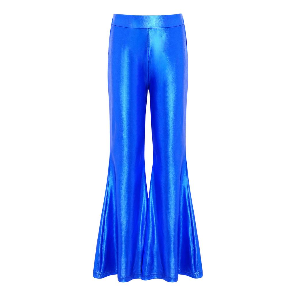 Girls Stage Performance Metallic Flared Pants Sparkling Sequin Tassels Back Invisible Zipper Bell Bottom Trousers