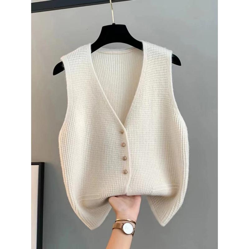 

Вязаный жилет для женщин Весна и Осень Ретро V-образный вырез Без рукавов Топ-жилет 3XL