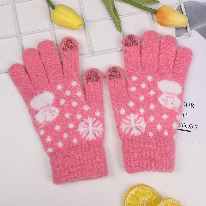 

Winter Split-finger Gloves for Women In Winter Pink Crystal Mink Fur Jacquard Warm Thickened Gloves with Full-finger and Five-finger Touch Screen One Size