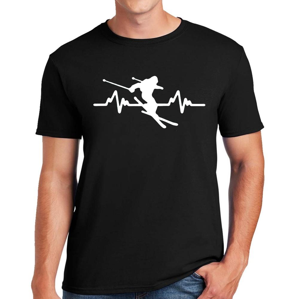 HEARTBEAT LOVE SKIING SKI | FUNNY | NOVELTY | JOKE | MEN'S T-shirt TEE TOP