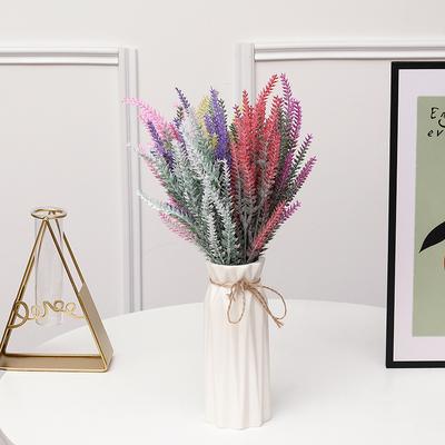 Artificial Flocking Lavender Fake Flower Bouquet Plastic Green Plant Wedding Home Pot Decoration Plant Decoration Artificial Flower
