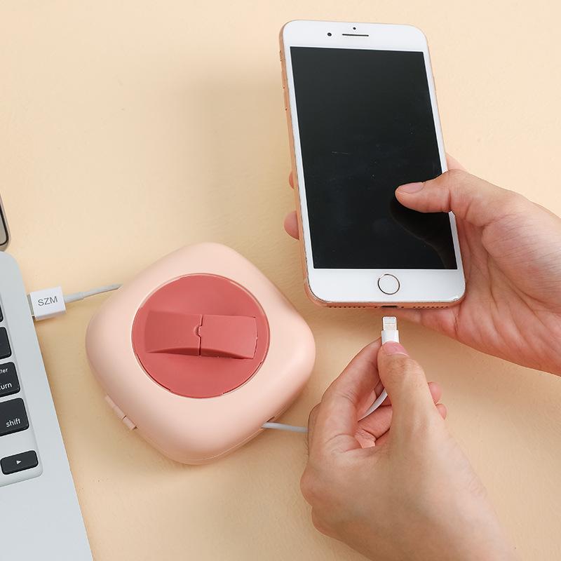 Multi-purpose Portable Charger Storage Box, Rotatable with Phone Stand, Data Cable Organization and Storage Box, Wire Winder