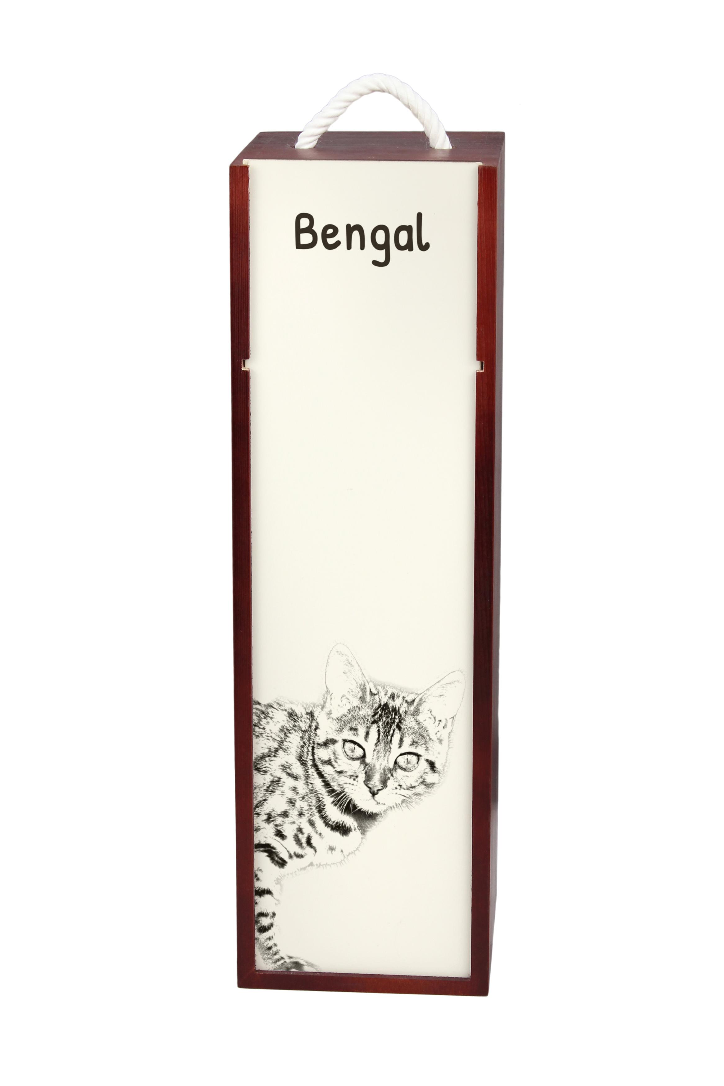 

Bengal - wine box with a cat, alcohol box with graphics, personalized gift box from the Art-Dog brand коричневий