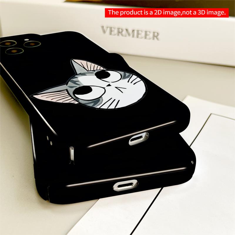 2DFlat Cute Cartoon Cat Face Design All inclusive film hard iPhone case, compatible with iPhone 18 Pro Max 17 16 15 14 13 12 11