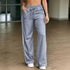 Women's High Waist Straight Leg Casual Pants with Tie Front and Patchwork - Loose Fit Color for Everyday Wear
