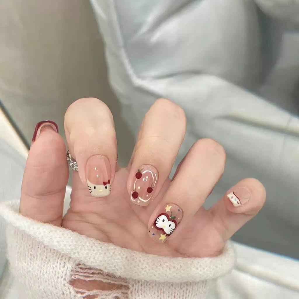 Blush French Cat Eye Princess Bow Nails - Handmade Wearable Nail Art