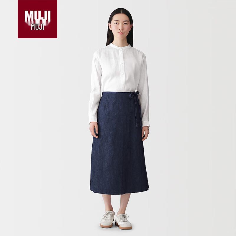 

MUJI Women s Washed Hemp Stand Collar Long Sleeve Shirt M