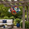 Artificial Outdoor Flower with Hanging Baskets, Red White Blue Fake Flower Planter, Patriotic Decor for 4th of July, Porch Garden
