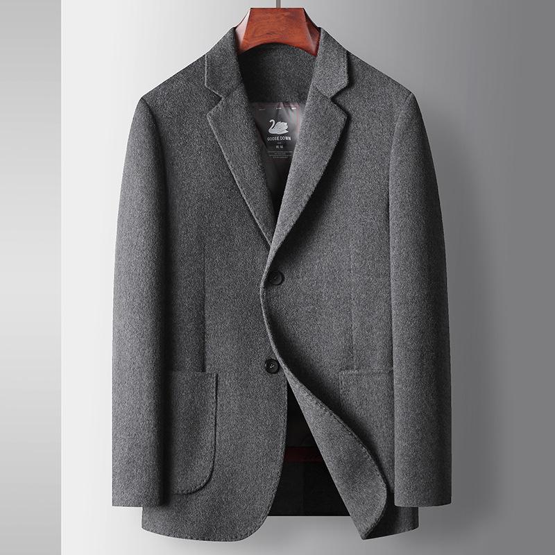 Men's Woolen Suit Autumn and Winter Wool Business Single West Unloading White Goose Down Liner Double-sided Woolen Thermal Jacket