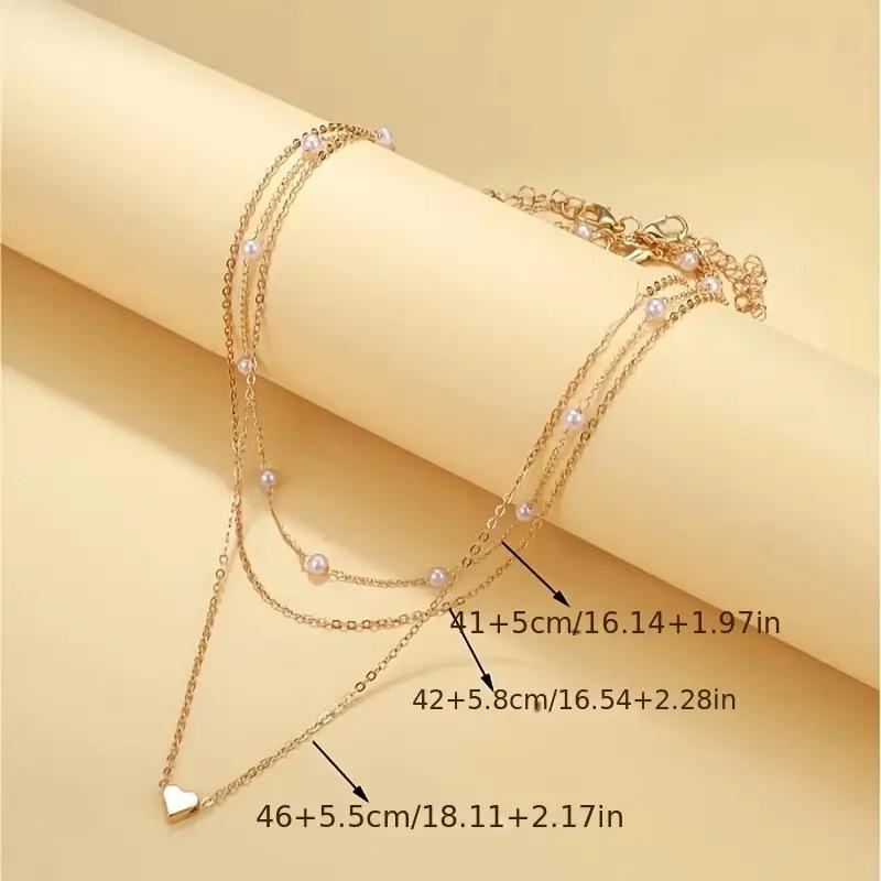 Triple-Layer Pearl Heart Pendant Necklace - Women's Simple Clavicle Chain Jewelry