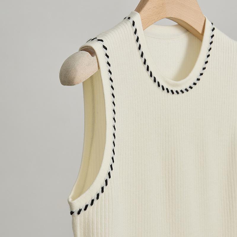 Women's 100% Merino Wool Knit Vest - Solid Color, Round Neck, Elegant & Casual Fit