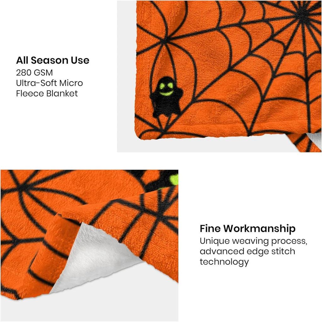Halloween Blanket Orange Haunted Throwing Pumpkin Fun Ghost Spider Web Skull Bat Flannel Halloween Gift Throwing Bedding
