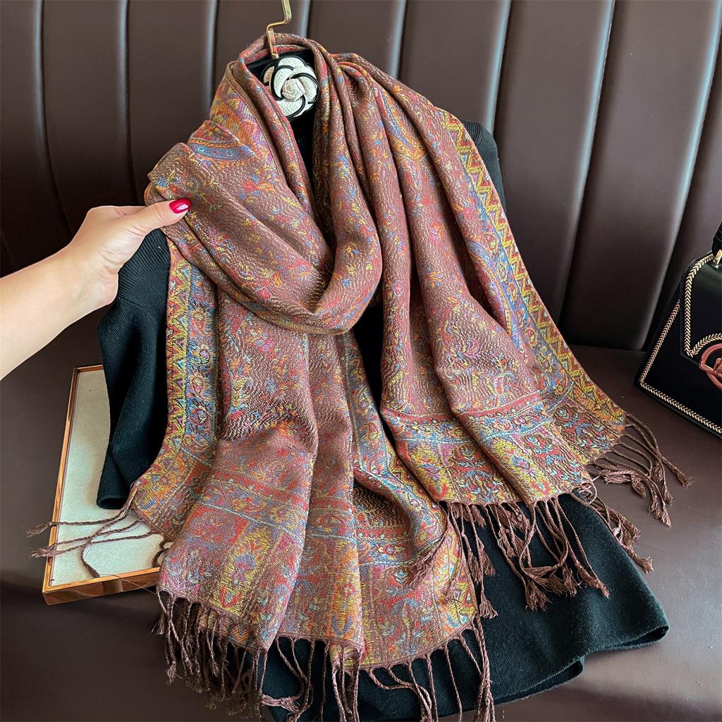 Winter Thick Warm Jacquard Scarf Outdoor Women Travel Retro Paisley Cashmere Tassel Shawl Neck Wrap Pashmina Muslim Hijab