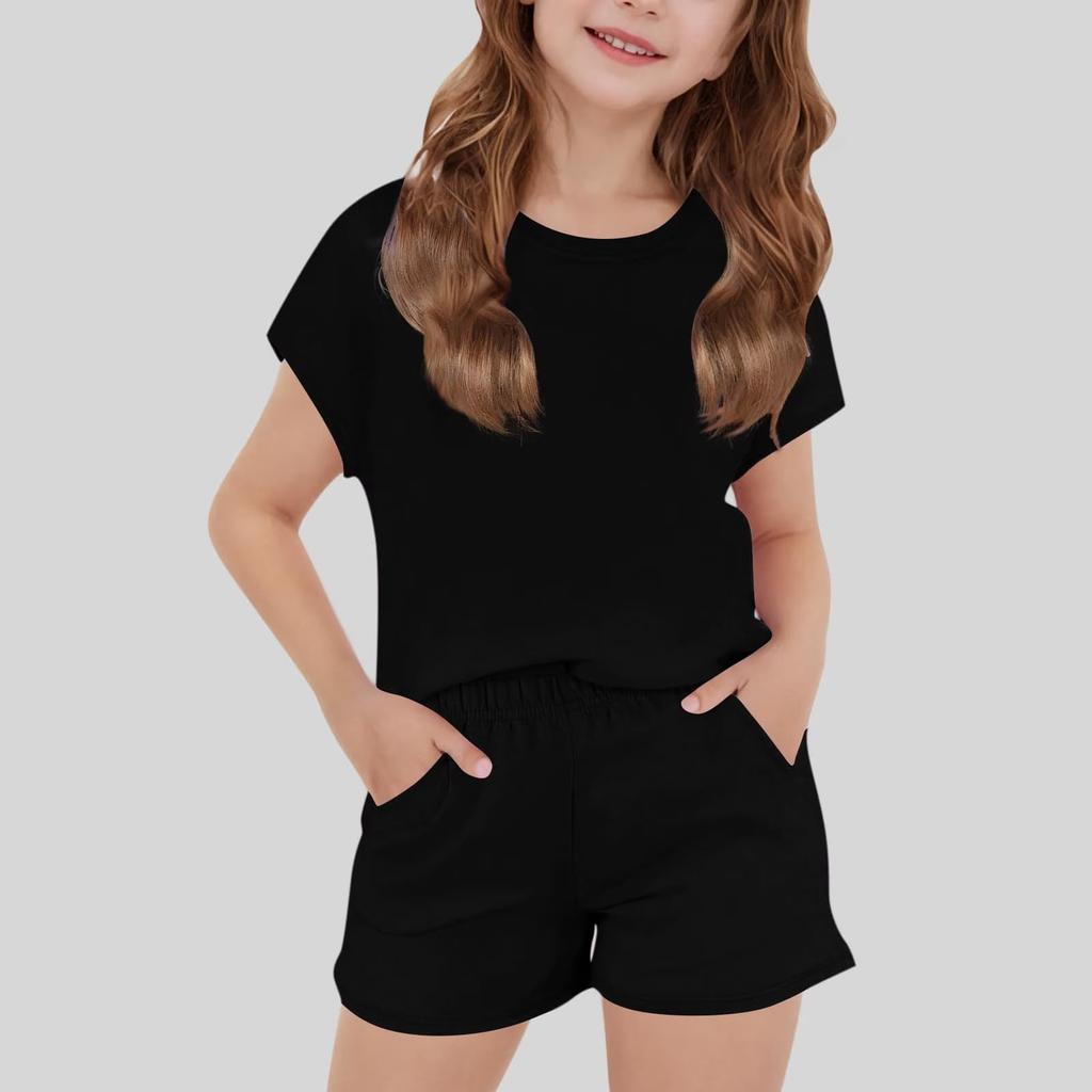 Einfaches Kurzarm-Oberteil und Shorts Set für Mädchen Lässiges Stilvolles Zweiteiliges Outfit