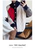 European Style Women's Color Block High Neck Wool Cardigan - Autumn/Winter Loose Fit Sweater Coat