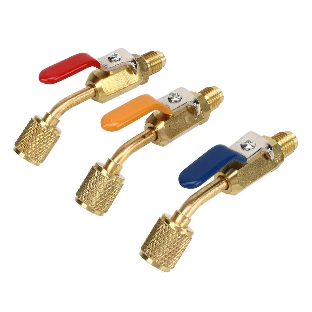 6PCS Refrigerant Angled Compact Ball Valve Fit for R410A R134A R12 R22 R502 AC HVAC Refrigeration Charging Hoses