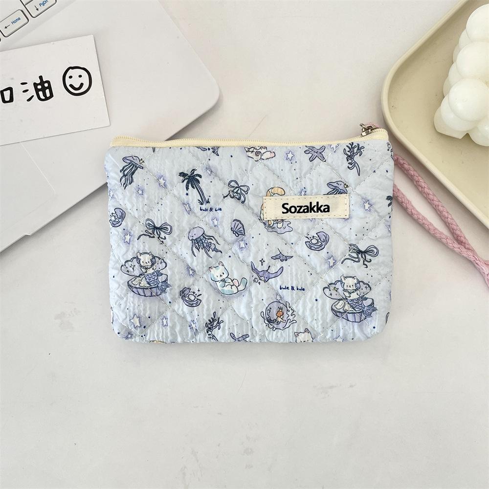 Quilted Floral Padded Cotton Portable Storage Bag Soft Change Bag Mouth Red Envelope Cosmetic Sundries Storage