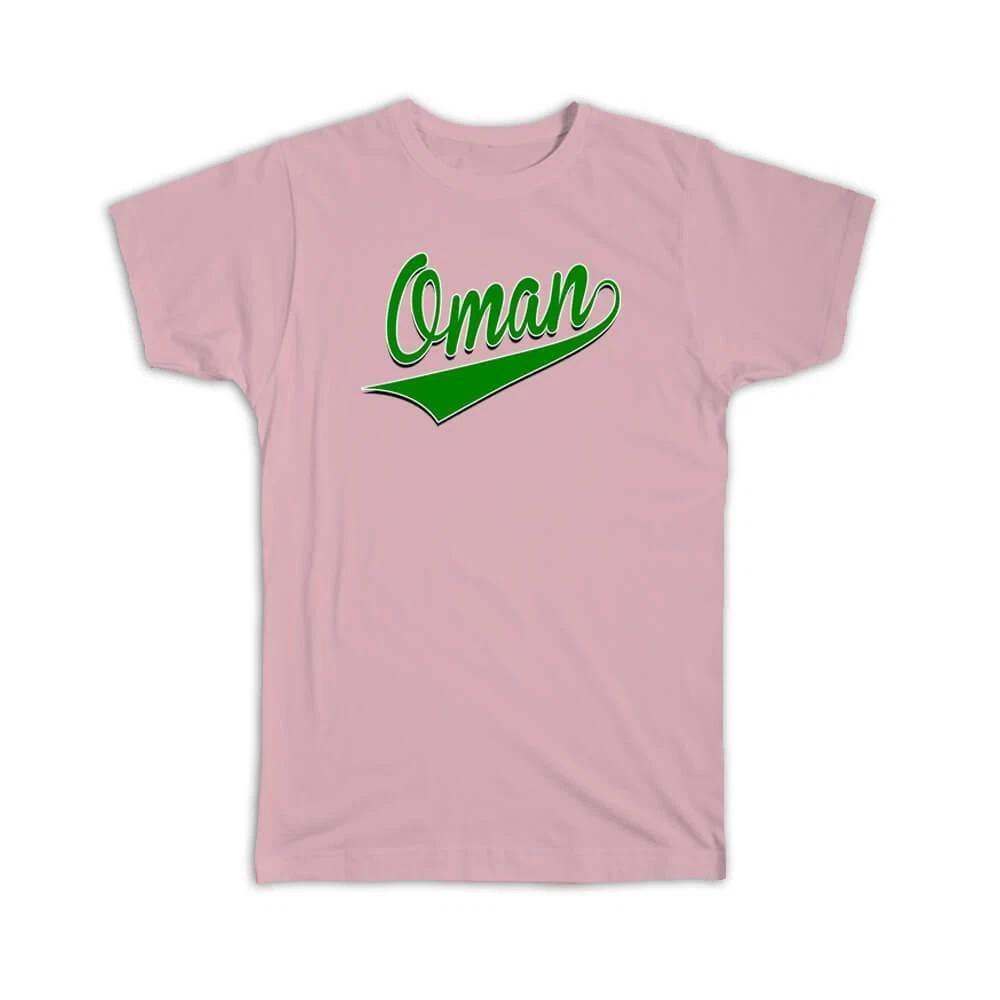 Gift T-Shirt : Oman Flag Varsity Script Baseball Beisbol Country Pride Omani