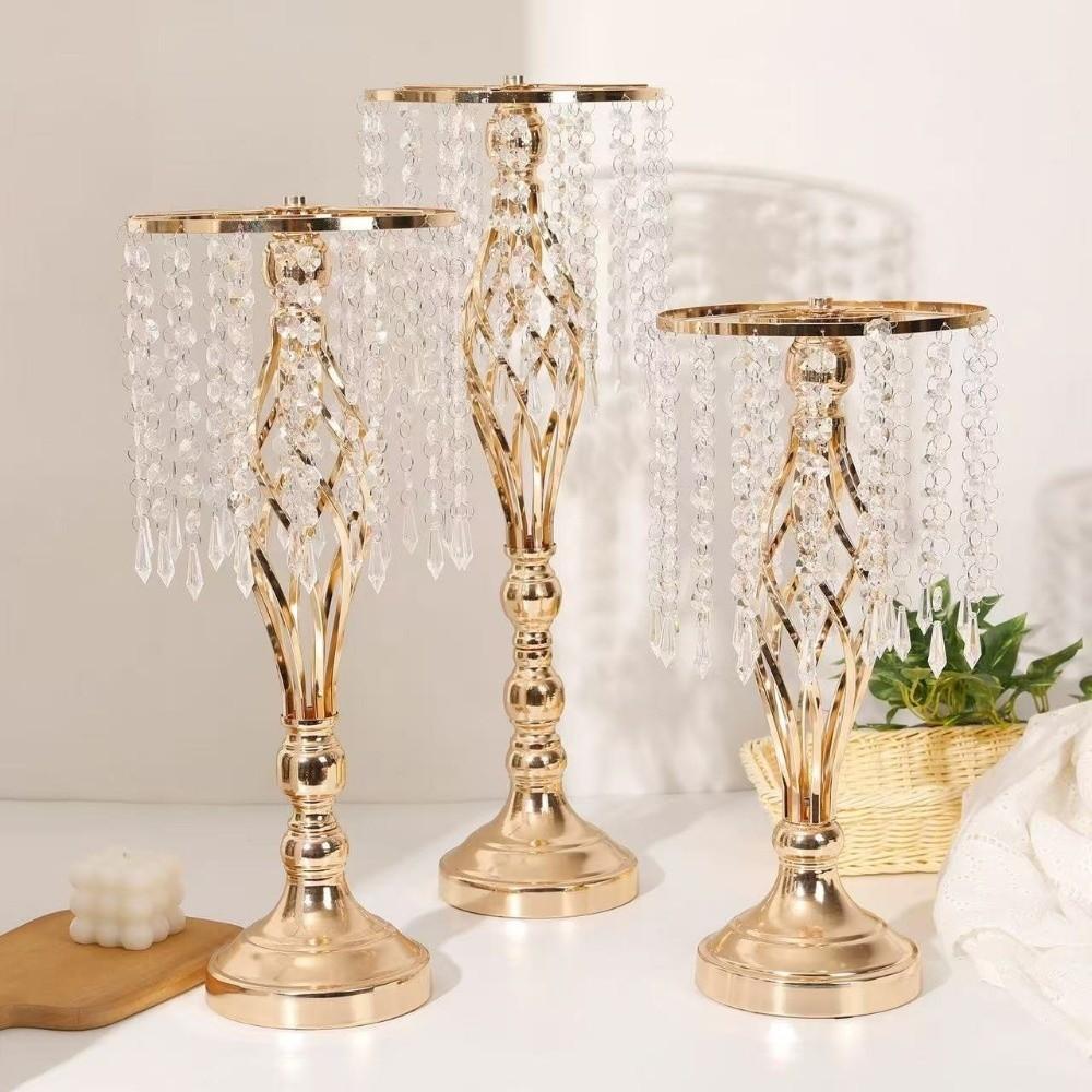 Fashion Crystal Candle Holder Golden Dinner Candlesticks Flower Vase Wedding Centerpiece