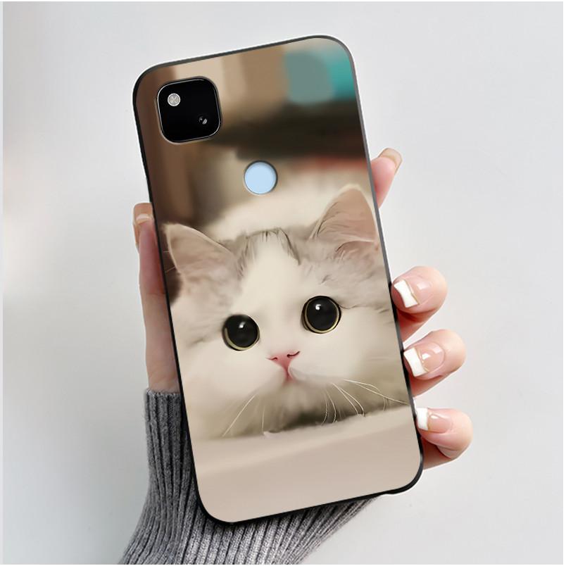 Coque Pour Google Pixel 4A 4 A 4G Noir Coque de Téléphone Esthétique Mignon Chat Dessin Animé Mince Souple TPU Silicone Arrière Pour Pixel4A Coquille