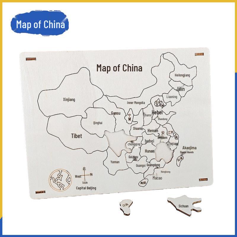 Handmade Wooden Geography Jigsaw Puzzle for Kids STEM Learning