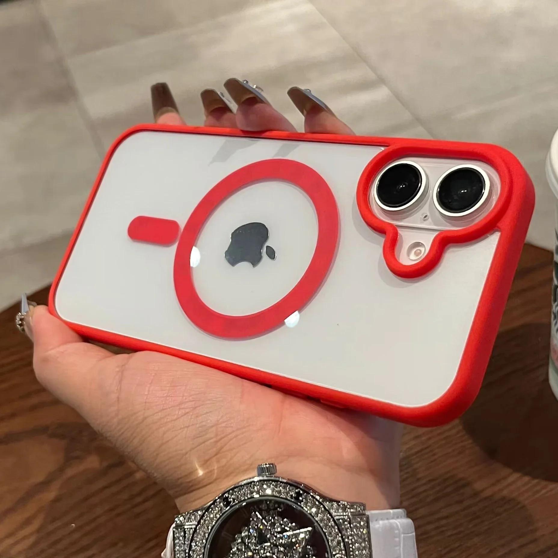 

Чехол-бампер цвета конфет с магнитной беспроводной зарядкой для iPhone 16 Pro Max 15 Plus 14 13 12Pro Max, прозрачная противоударная задняя крышка For iPhone 15 Promax красный