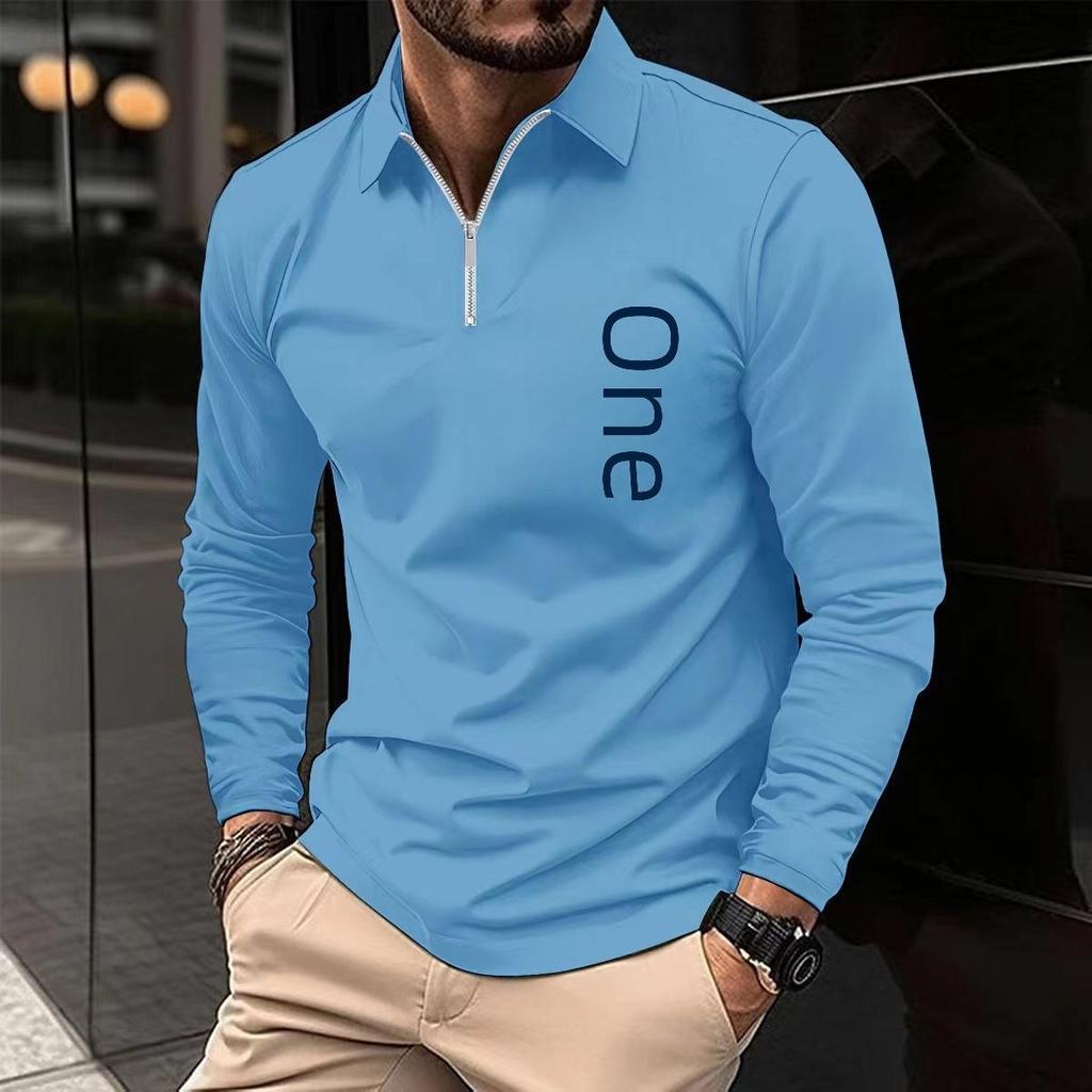 Men's Long-Sleeve Polo Shirt with Zipper Pocket - European and American Style, Cross-Border Autumn Collection