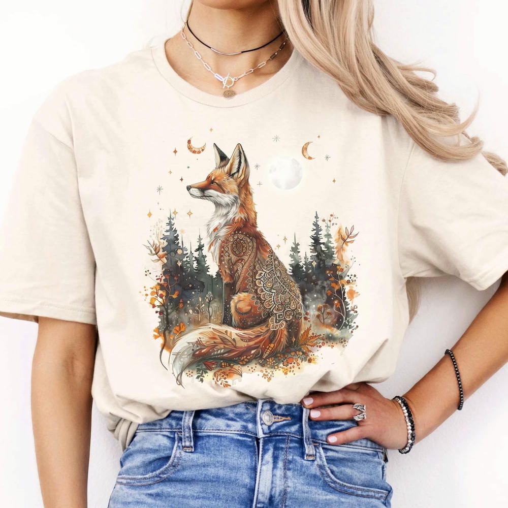 Autumn Fox TShirt Cozy Cottagecore Animal Tee Dark Acedemia Comfort Short Sleeve Casual Unisex Shirt Crewneck Y2K Streetwear