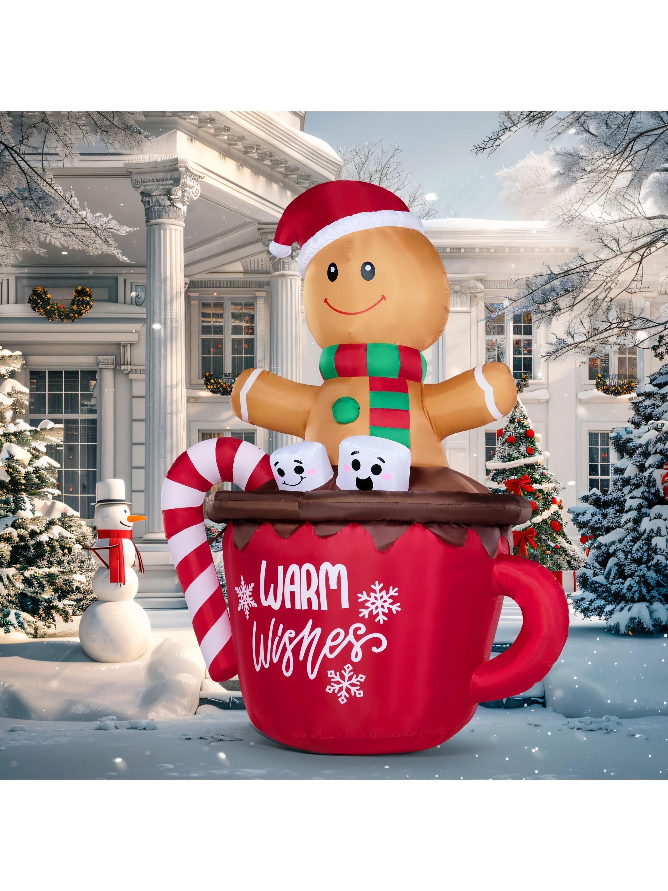 

Joyfy 6 FT Christmas Inflatables Gingerbread Man Cocoa Mug Outdoor Decorations Blow Up Yard with Built-in LEDs for Holiday Party