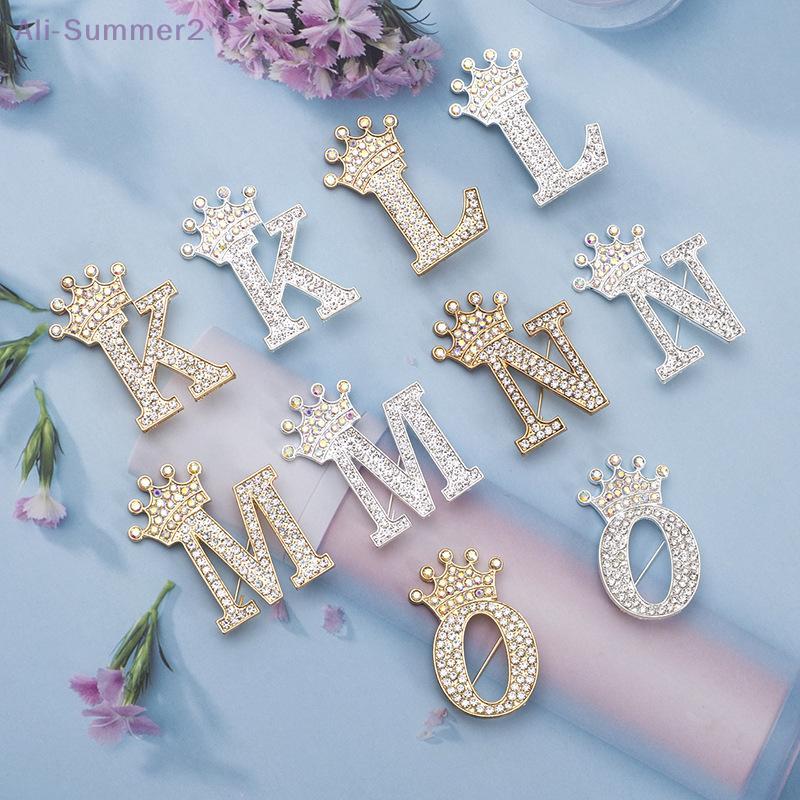 {Summer2} Fashion Crown 26 Initial Letters A To Z Rhinestone Brooches For Women Coat Dress Lapel Collar Pin Jewelry Accessries
