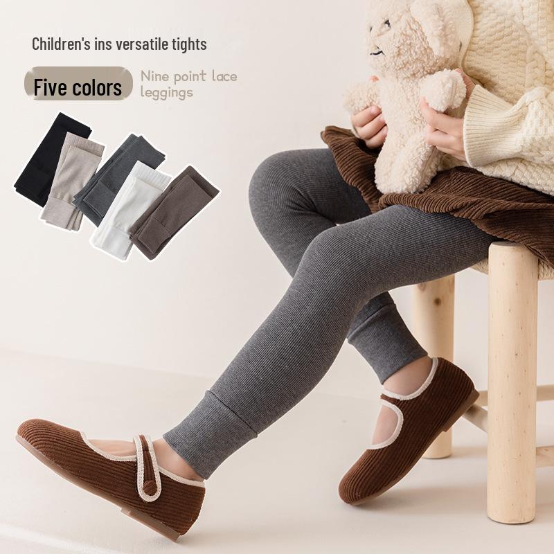 Korean Style Girls' Fleece-Lined Leggings: Thick, Warm Nine-Point Pants with Brushed Cotton Pantyhose for Autumn and Winter
