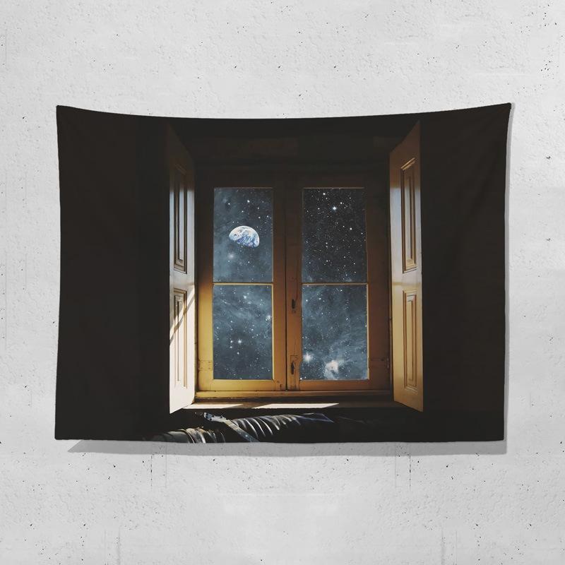 Oceanview window backdrop fabric digitalprinted polyester tapestries living rooms bedrooms macrame wall hanging room decor