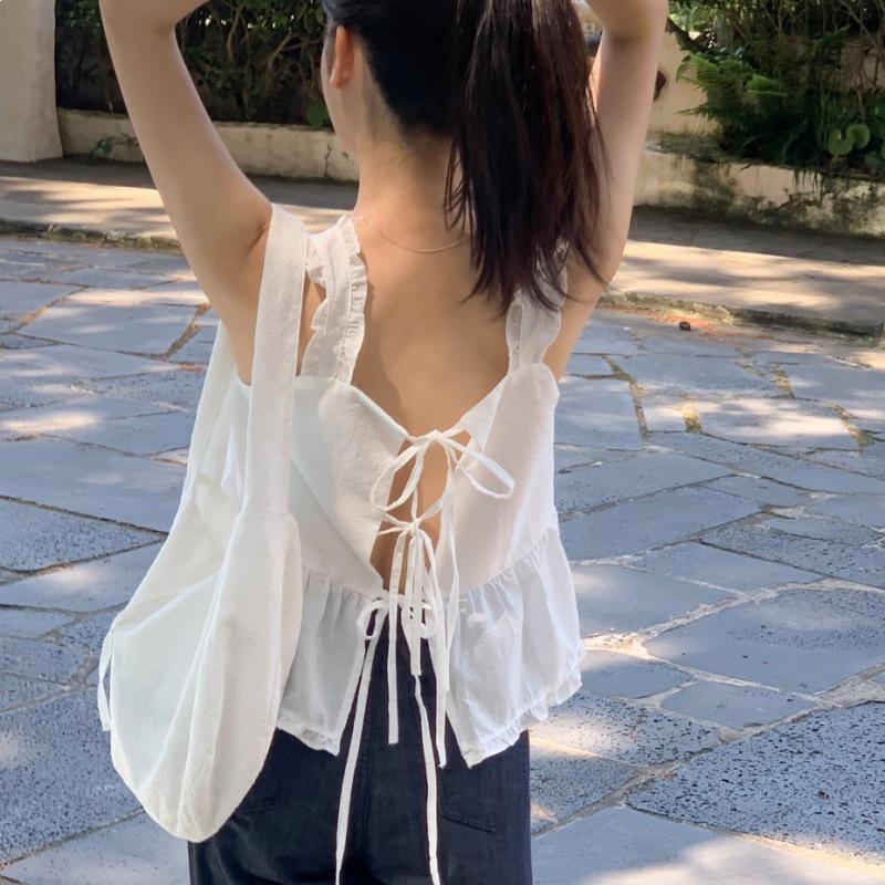 Korean Retro Sweet Bow Tie Trimmed Women s Vest One Size