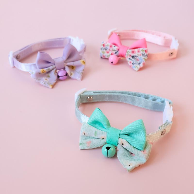Classic Bow Pet Collar, Cat Dog Collar Macaron Bell Safety Buckle Gradient Floral Bow Adjustable Knot Cat Collars for Kitten and Puppies