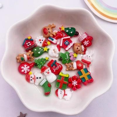 50pcs Resin Mini Colorful Christmas Snowman Tree Snowflower Deer Flat Back Figurines Nail Art DIY Scrapbooks  Accessories