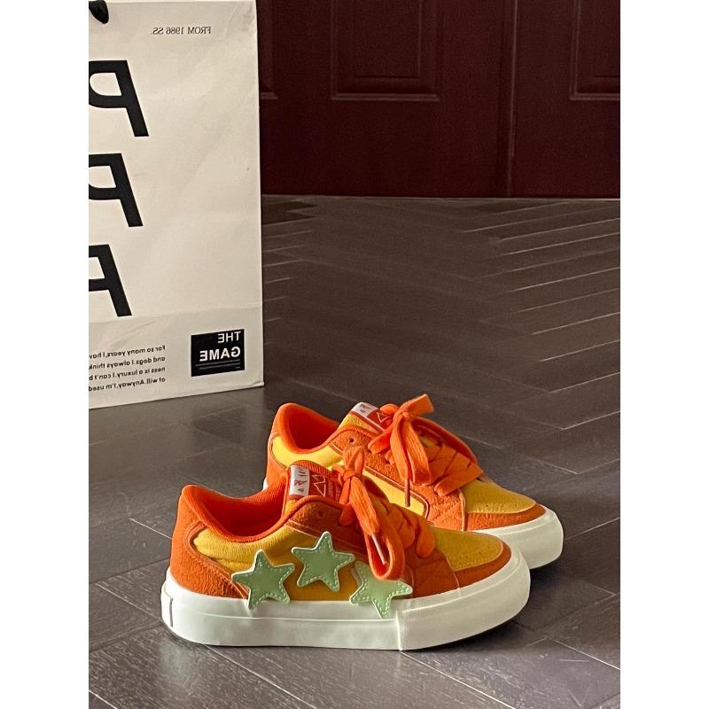 Niche sunset orange retro star board shoes women's 2 new versatile student orange sports bread shoes