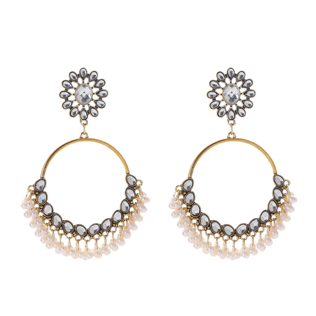 Indian Jhumka Zircon Vintage Bell Tassel Earring Boho Antique Ethnic copper Plated Drop Hanging Earrings For Women Pendientes