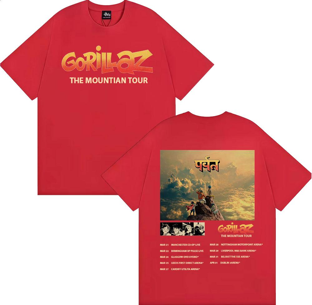 

Группа Gorillaz Тур 2026 Футболки The Mountian Мужские Женские Харадзюку Хип-Хоп Уличная Одежда Футболка 100% Хлопок Круглый Вырез Оверсайз Футболка S