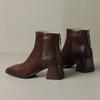 Krazing Pot Cow Suede Winter Vintage Shoes Square Toe Basic Style Thick High Heels Zipper Fashion Boots Women Ankle Boots