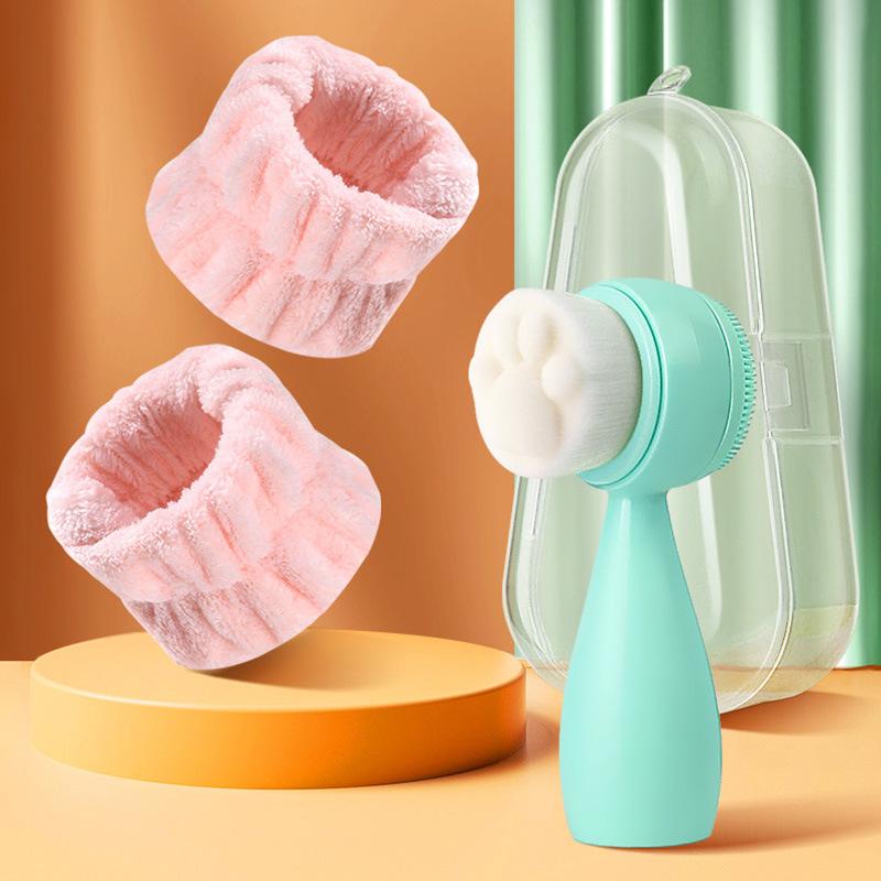 2-in-1 Double-Sided Silicone Face Brush Exfoliating & Massage Tool with Wrist Washband for Deep Pore Cleansing Spa Quality