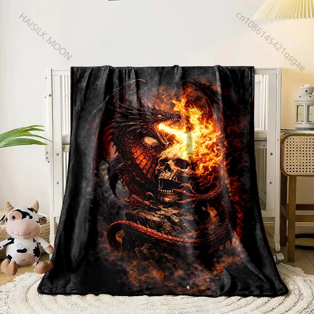 

1PC Flaming skull and dragon Print Adult Children Warm Blankets Home Travel Car Soft Comfortable Suitable for all seasons 75x100cm
