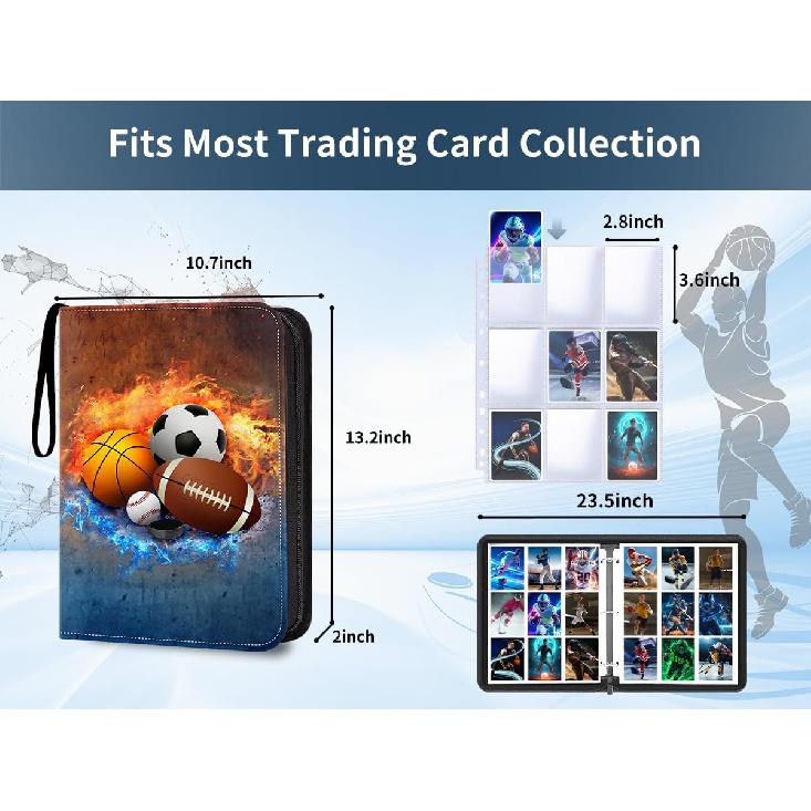 Sports Card Binder Sleeves,900 Pocket Sports Card Holder 50 Removable Sheets for Trading Cards Zipper Folder Collector Album 3 Ring Baseball Football