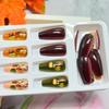 Fall Leaf Press on Nails Thanksgiving Pumpkin False Nails with Design Medium Square Artificial Stick on Nail Glossy Autumn Maple Leaves Acrylic Glue