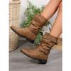Women's Popular Medium Boots, Women's Autumn and Winter New Boots, Women's Round-toed Flat-bottomed Cigarette Boots