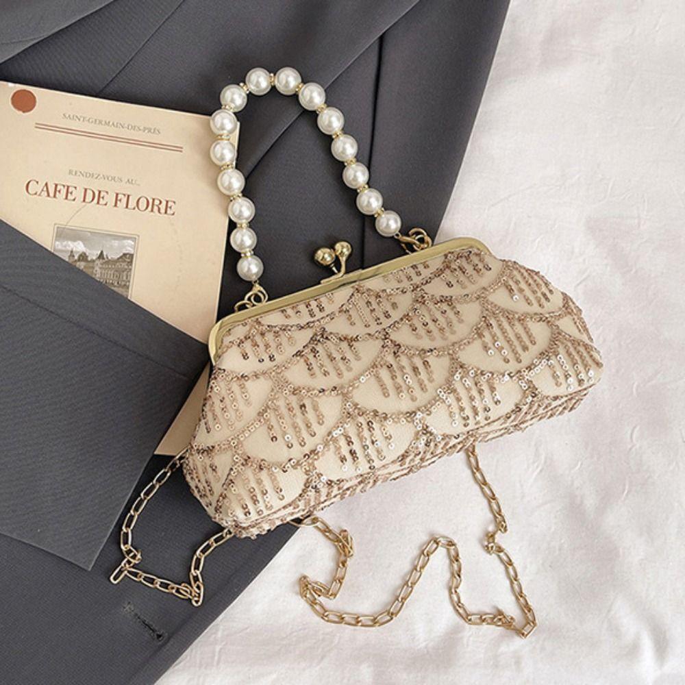 Pearl Hanfu Clutch Bag Kiss Lock Ladies Shell Bag Wrist Bag Sequin Banquet Bag  Banquet
