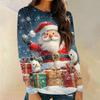 Christmas Party Women T-shirt Santa Claus Print Long Sleeve Holiday Graphic Tops O-Neck Casual Style Fall Winter Female Tees